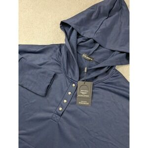 Funlingo Womens 2XL Navy Blue Henley Hoodie Button Neck Oversized Sweatshirt NWT